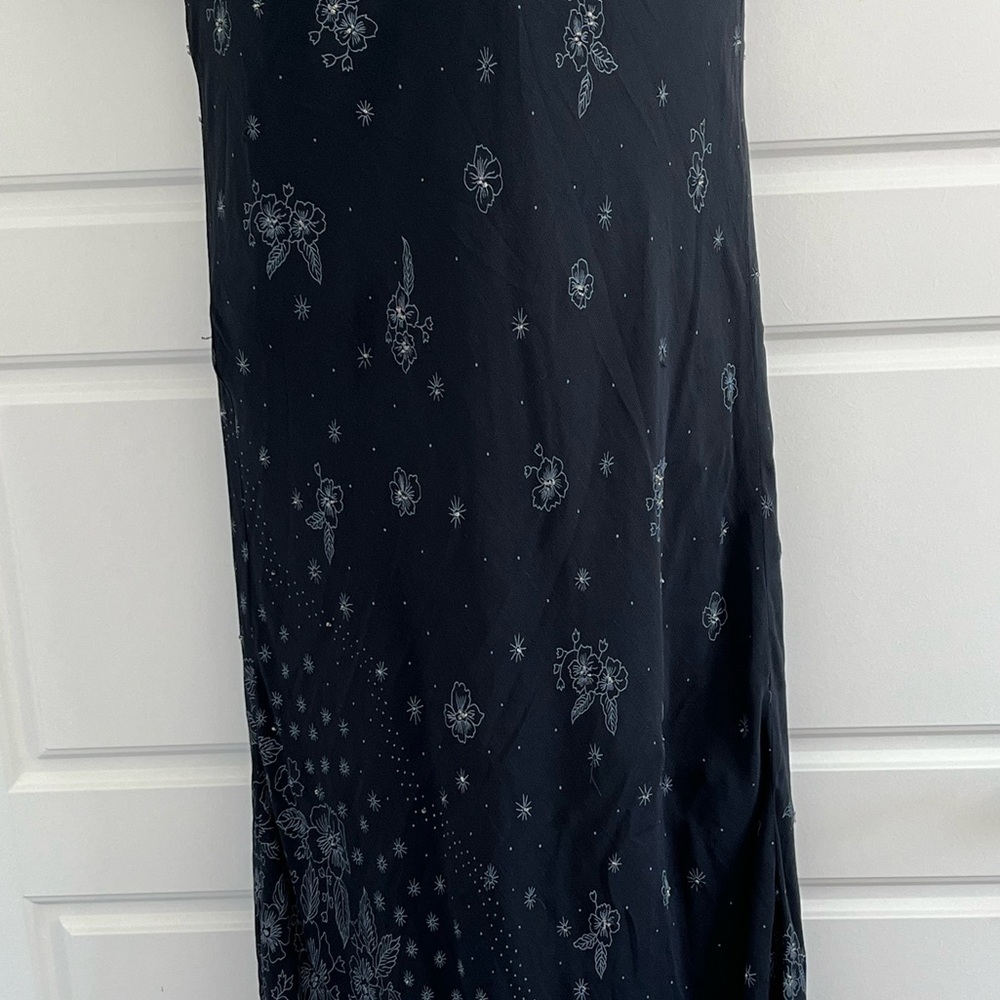 Vintage CDC Black Floral Maxi Dress Beaded Chiffon Dark Fairycore 10 Romantic - Picture 3 of 15